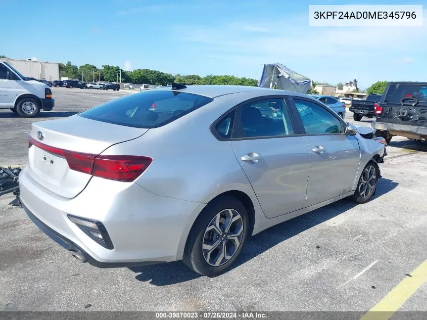 2021 Kia Forte Fe/Lxs VIN: 3KPF24AD0ME345796 Lot: 39870023