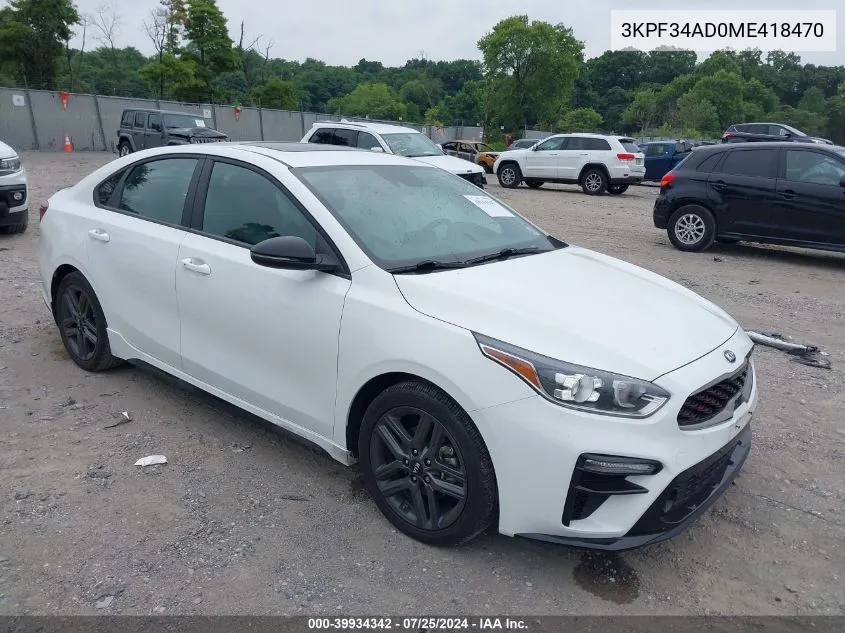 2021 Kia Forte Gt-Line VIN: 3KPF34AD0ME418470 Lot: 39934342