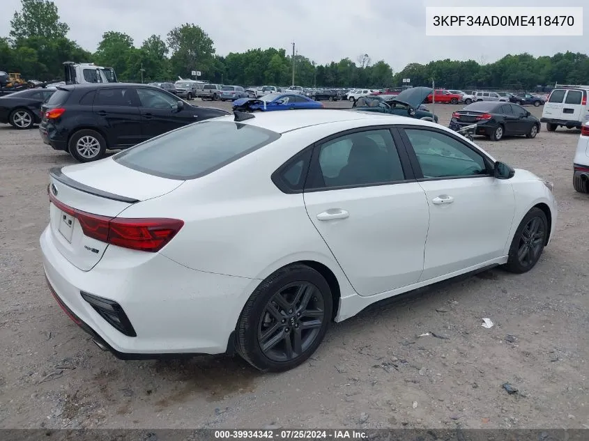 2021 Kia Forte Gt-Line VIN: 3KPF34AD0ME418470 Lot: 39934342