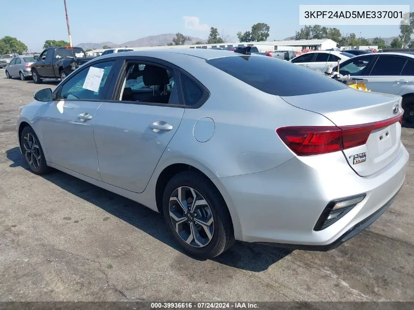 2021 Kia Forte Lxs VIN: 3KPF24AD5ME337001 Lot: 39936616