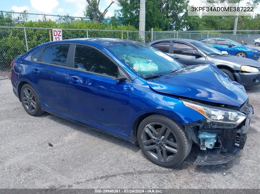 2021 Kia Forte Gt-Line VIN: 3KPF34AD0ME387222 Lot: 39948361