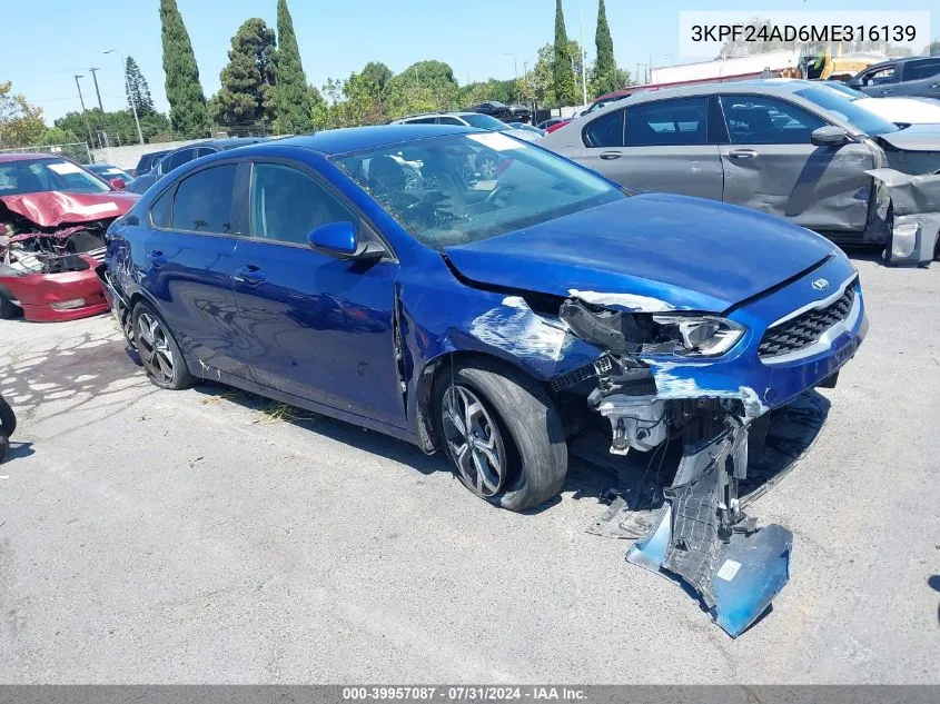 3KPF24AD6ME316139 2021 Kia Forte Lxs