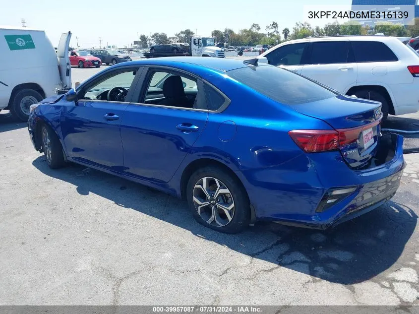 3KPF24AD6ME316139 2021 Kia Forte Lxs