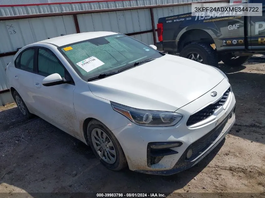 2021 Kia Forte Fe VIN: 3KPF24ADXME344722 Lot: 39983798