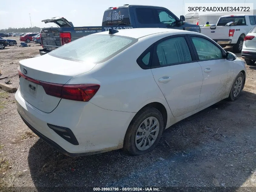 2021 Kia Forte Fe VIN: 3KPF24ADXME344722 Lot: 39983798