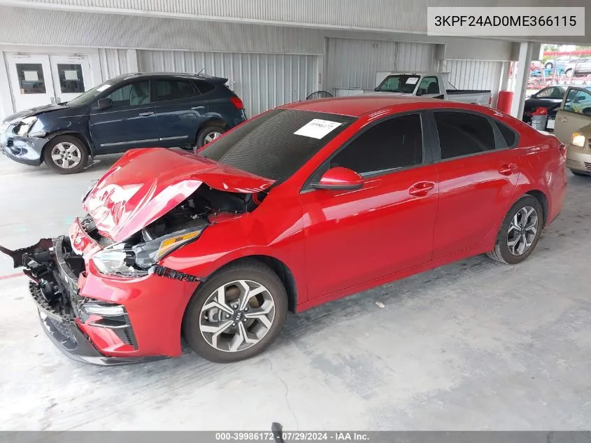 2021 Kia Forte Lxs VIN: 3KPF24AD0ME366115 Lot: 39986172