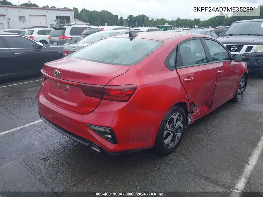 2021 Kia Forte Lxs VIN: 3KPF24AD7ME352891 Lot: 40019594