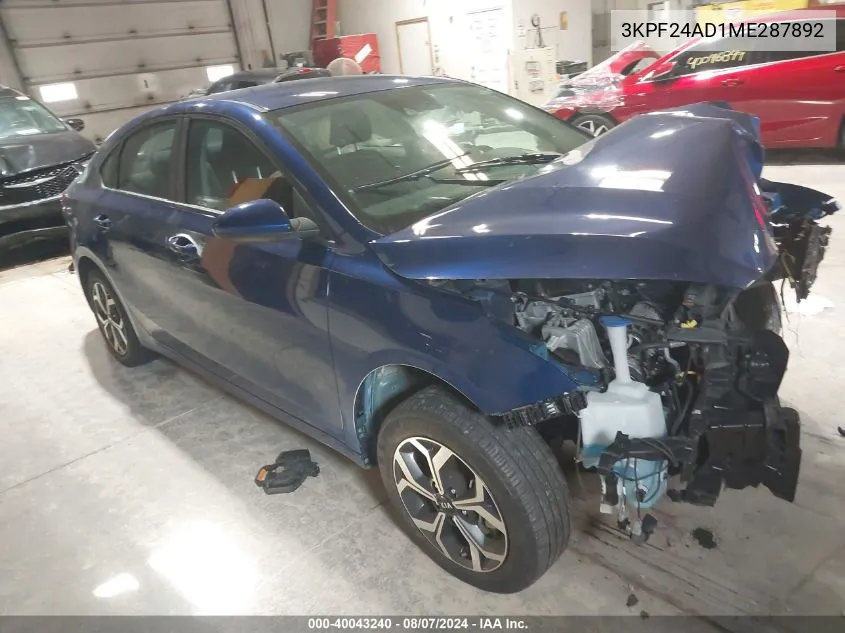 2021 Kia Forte Lxs VIN: 3KPF24AD1ME287892 Lot: 40043240