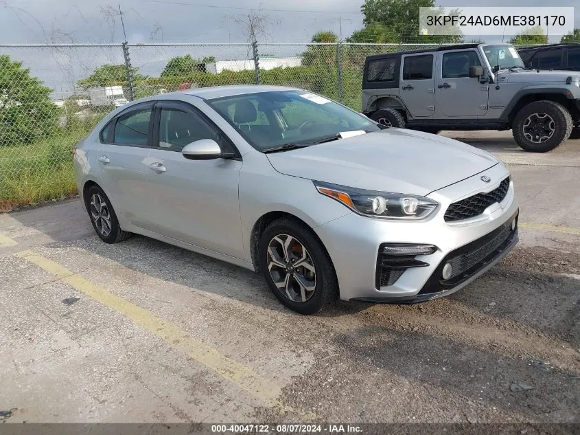 2021 Kia Forte Lxs VIN: 3KPF24AD6ME381170 Lot: 40047122