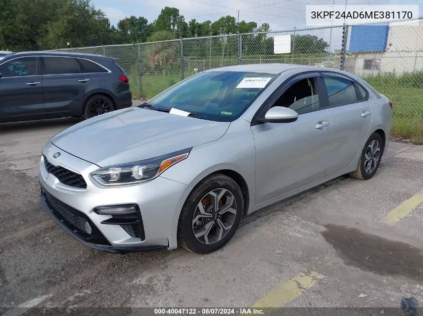 2021 Kia Forte Lxs VIN: 3KPF24AD6ME381170 Lot: 40047122