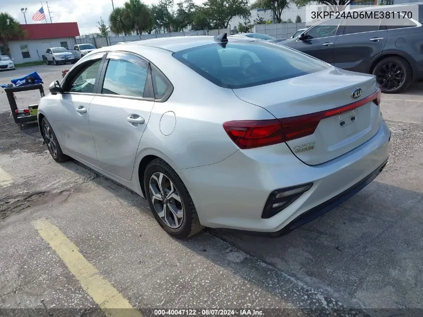 2021 Kia Forte Lxs VIN: 3KPF24AD6ME381170 Lot: 40047122