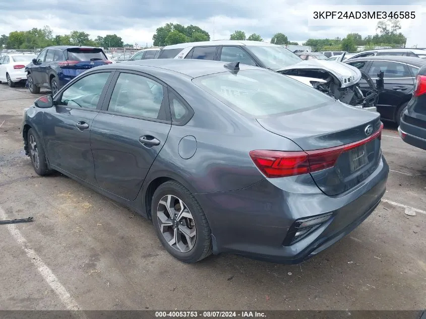 2021 Kia Forte Lxs VIN: 3KPF24AD3ME346585 Lot: 40053753