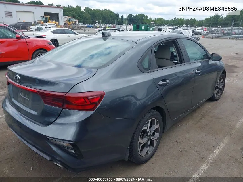 2021 Kia Forte Lxs VIN: 3KPF24AD3ME346585 Lot: 40053753