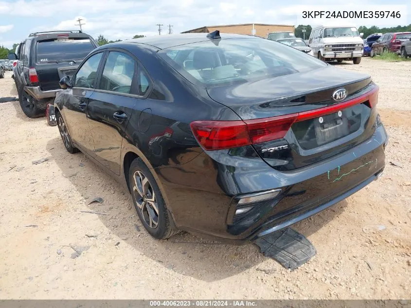 2021 Kia Forte Fe/Lxs VIN: 3KPF24AD0ME359746 Lot: 40062023