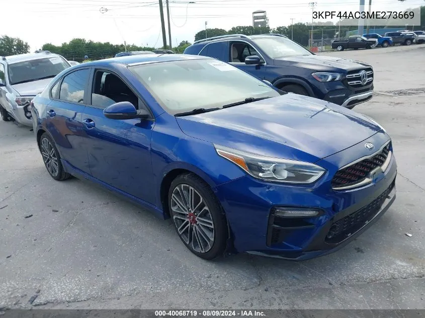 2021 Kia Forte Gt VIN: 3KPF44AC3ME273669 Lot: 40068719