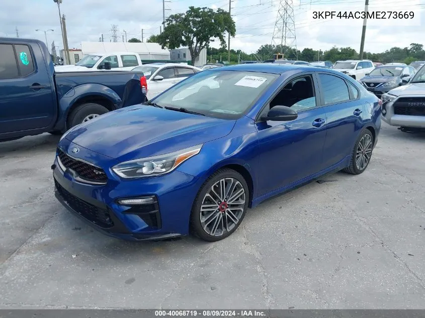 2021 Kia Forte Gt VIN: 3KPF44AC3ME273669 Lot: 40068719