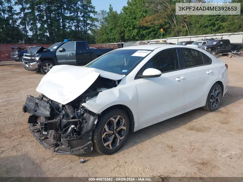 2021 Kia Forte Lxs VIN: 3KPF24AD4ME392653 Lot: 40070362