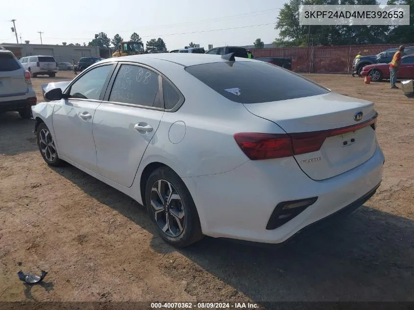 2021 Kia Forte Lxs VIN: 3KPF24AD4ME392653 Lot: 40070362