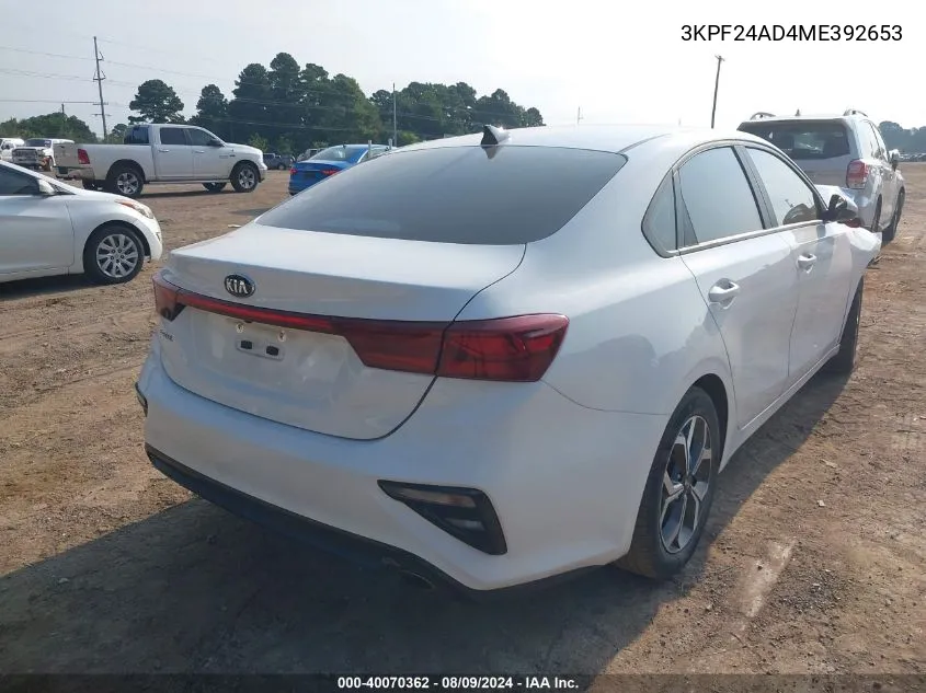 2021 Kia Forte Lxs VIN: 3KPF24AD4ME392653 Lot: 40070362