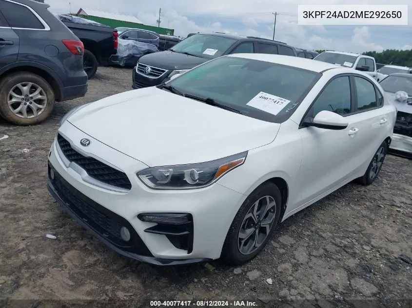 2021 Kia Forte Lxs VIN: 3KPF24AD2ME292650 Lot: 40077417