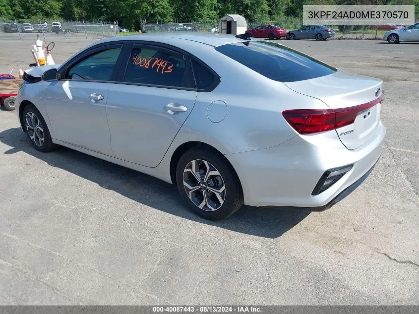 2021 Kia Forte Lxs VIN: 3KPF24AD0ME370570 Lot: 40087443