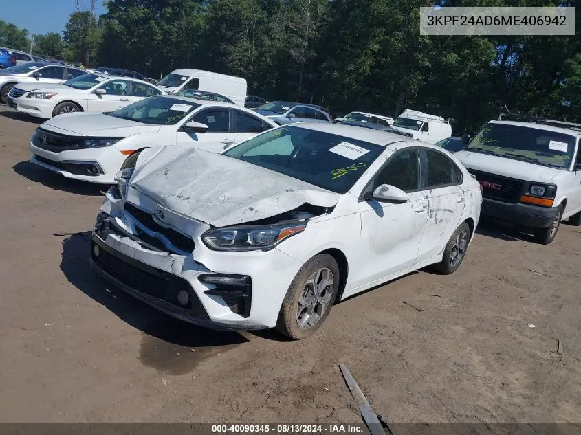 2021 Kia Forte Lxs VIN: 3KPF24AD6ME406942 Lot: 40090345