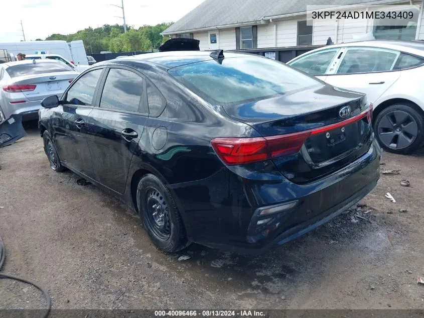 2021 Kia Forte Fe VIN: 3KPF24AD1ME343409 Lot: 40096466