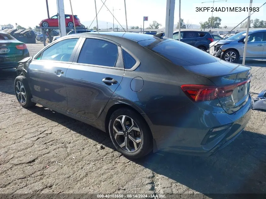 2021 Kia Forte Lxs VIN: 3KPF24AD1ME341983 Lot: 40103650