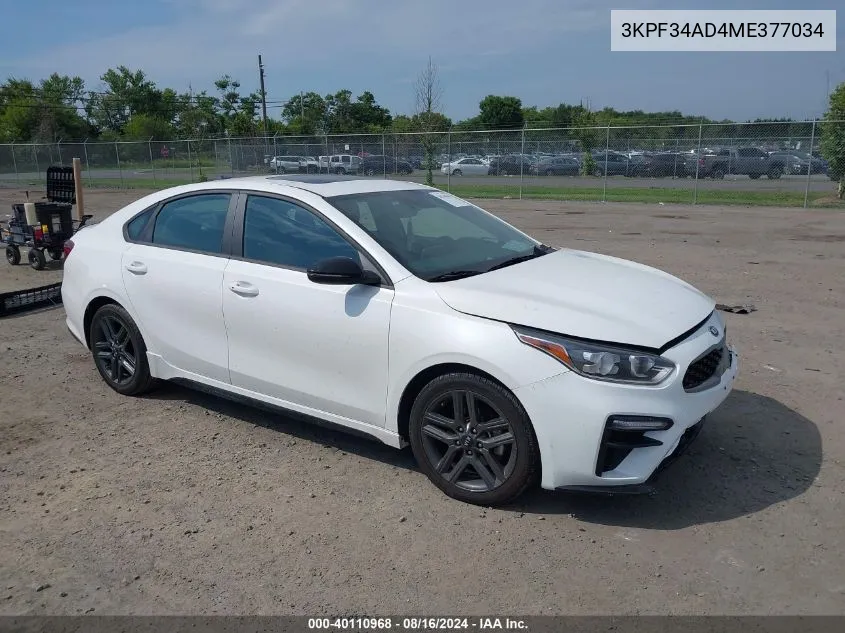 2021 Kia Forte Gt-Line VIN: 3KPF34AD4ME377034 Lot: 40110968