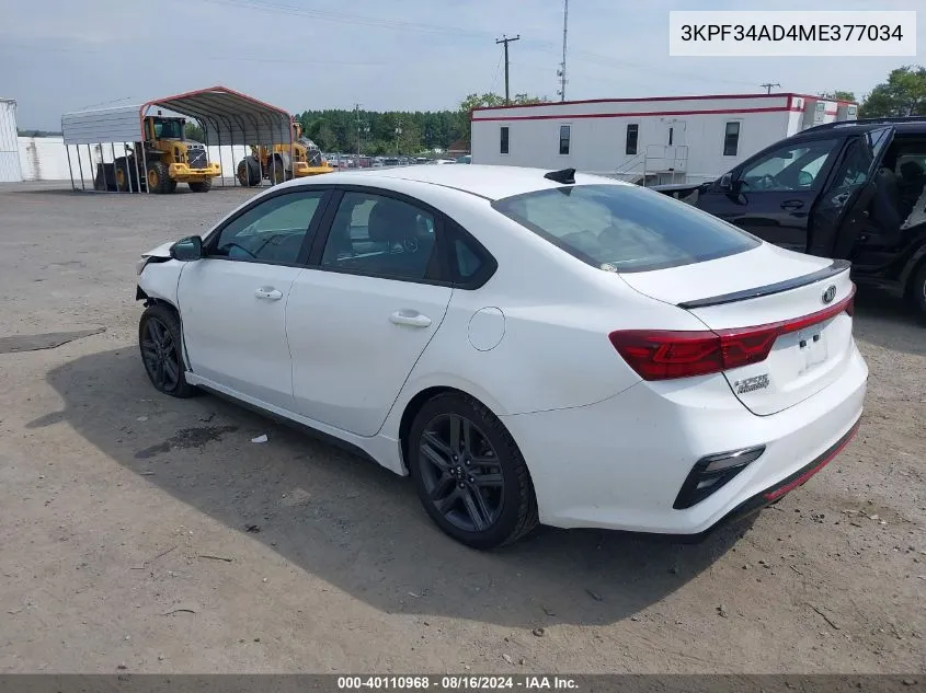 2021 Kia Forte Gt-Line VIN: 3KPF34AD4ME377034 Lot: 40110968