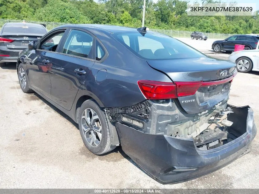 2021 Kia Forte Lxs VIN: 3KPF24AD7ME387639 Lot: 40112628