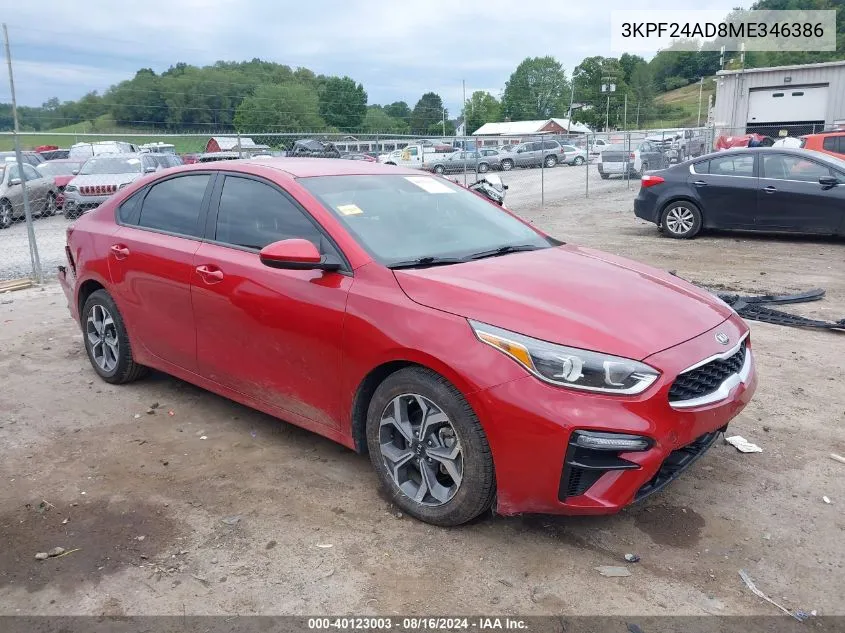 3KPF24AD8ME346386 2021 Kia Forte Lxs