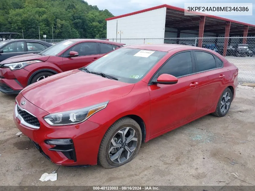 2021 Kia Forte Lxs VIN: 3KPF24AD8ME346386 Lot: 40123003