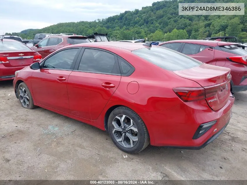 3KPF24AD8ME346386 2021 Kia Forte Lxs