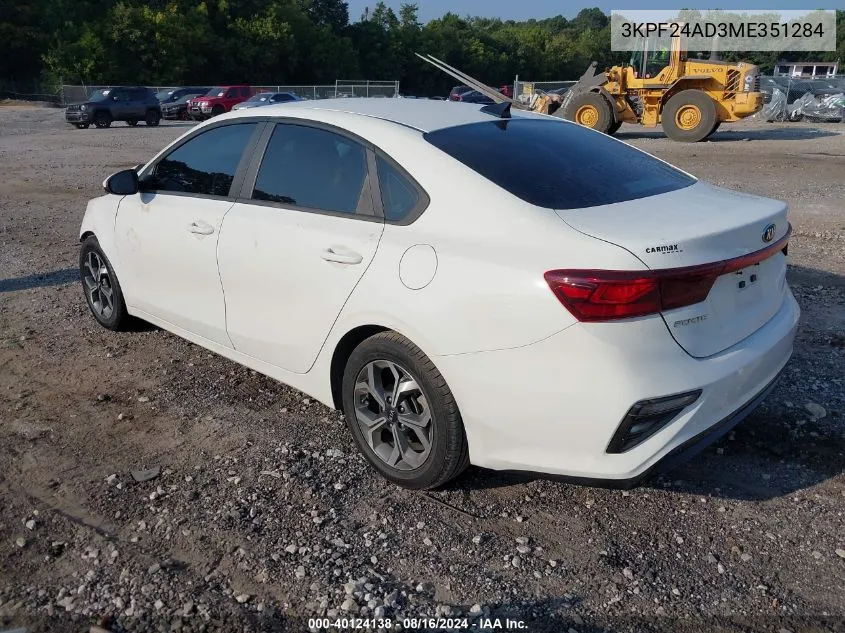 2021 Kia Forte Lxs VIN: 3KPF24AD3ME351284 Lot: 40124138