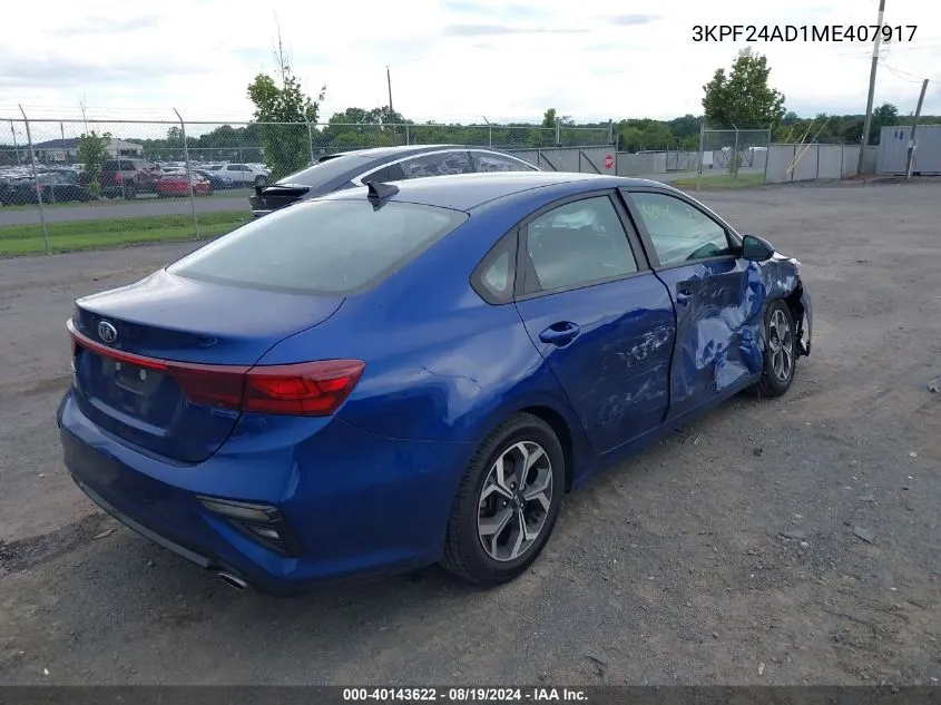 2021 Kia Forte Lxs VIN: 3KPF24AD1ME407917 Lot: 40143622