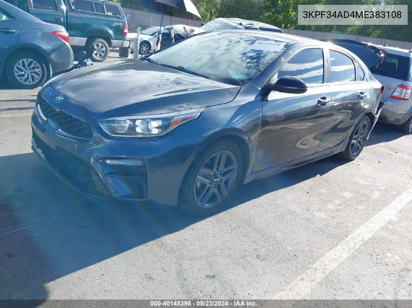 2021 Kia Forte Gt-Line VIN: 3KPF34AD4ME383108 Lot: 40145398