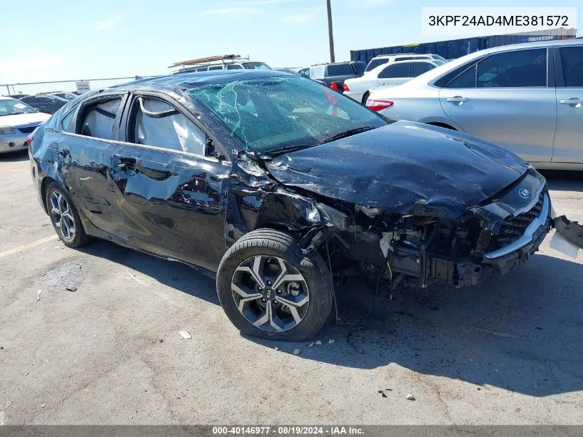 2021 Kia Forte Lxs VIN: 3KPF24AD4ME381572 Lot: 40146977