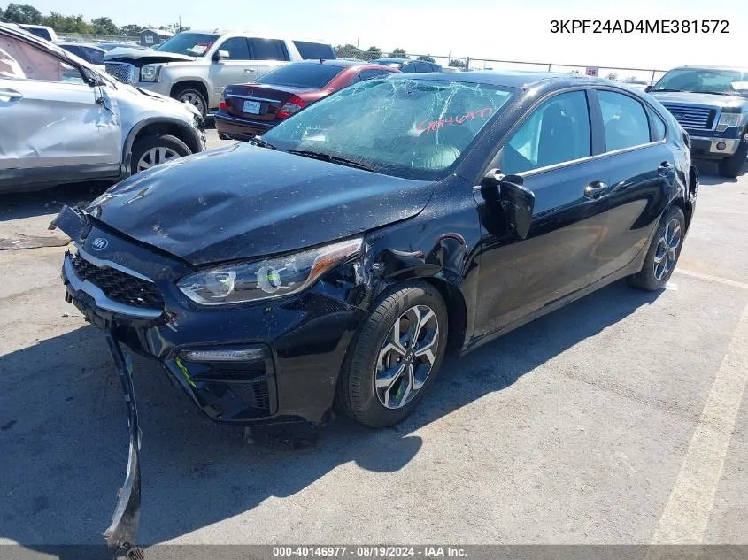 2021 Kia Forte Lxs VIN: 3KPF24AD4ME381572 Lot: 40146977