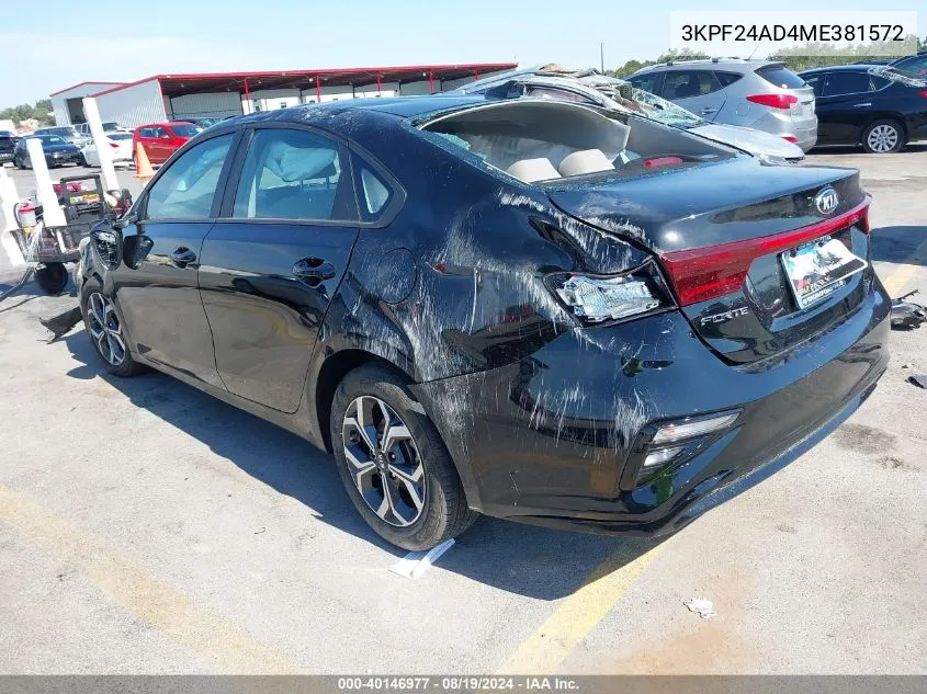 2021 Kia Forte Lxs VIN: 3KPF24AD4ME381572 Lot: 40146977