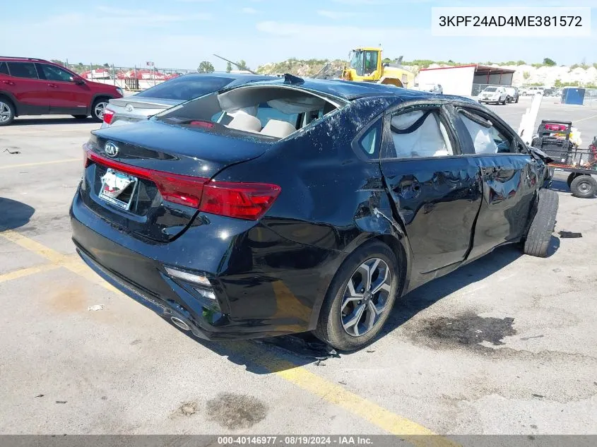 2021 Kia Forte Lxs VIN: 3KPF24AD4ME381572 Lot: 40146977