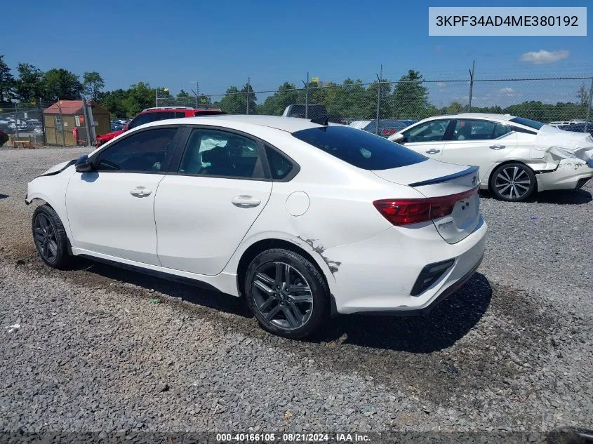 3KPF34AD4ME380192 2021 Kia Forte Gt Line