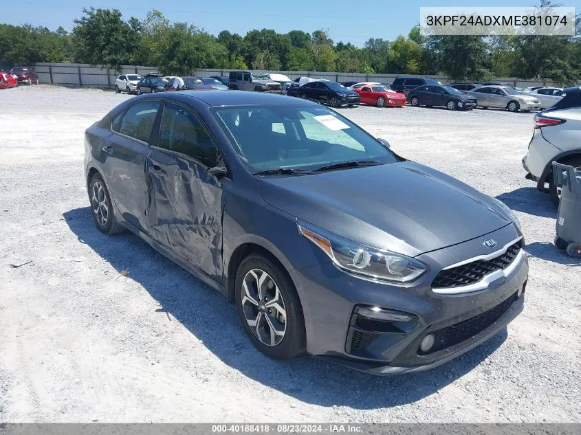 2021 Kia Forte Lxs VIN: 3KPF24ADXME381074 Lot: 40188418