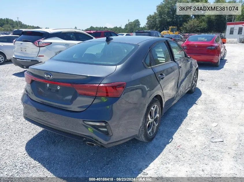 2021 Kia Forte Lxs VIN: 3KPF24ADXME381074 Lot: 40188418