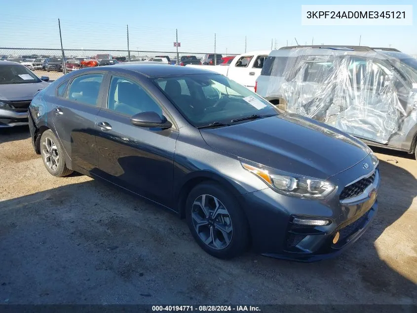 2021 Kia Forte Lxs VIN: 3KPF24AD0ME345121 Lot: 40194771