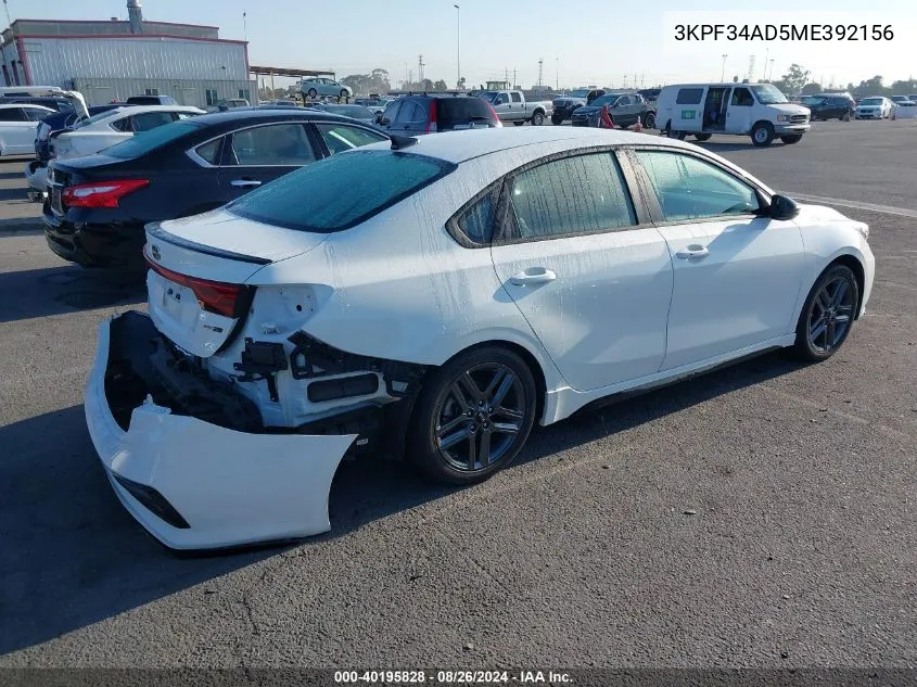 2021 Kia Forte Gt-Line VIN: 3KPF34AD5ME392156 Lot: 40195828