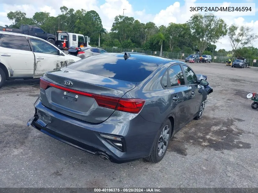 2021 Kia Forte Lxs VIN: 3KPF24AD4ME346594 Lot: 40196375