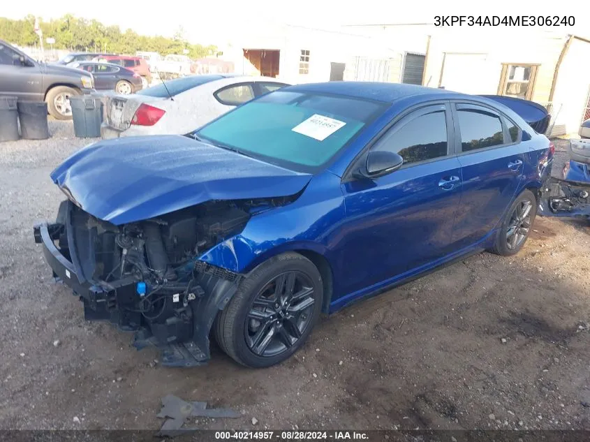 2021 Kia Forte Gt-Line VIN: 3KPF34AD4ME306240 Lot: 40214957