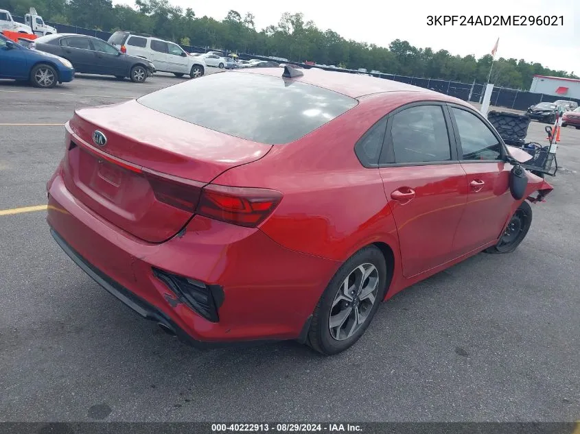 2021 Kia Forte Fe/Lxs VIN: 3KPF24AD2ME296021 Lot: 40222913