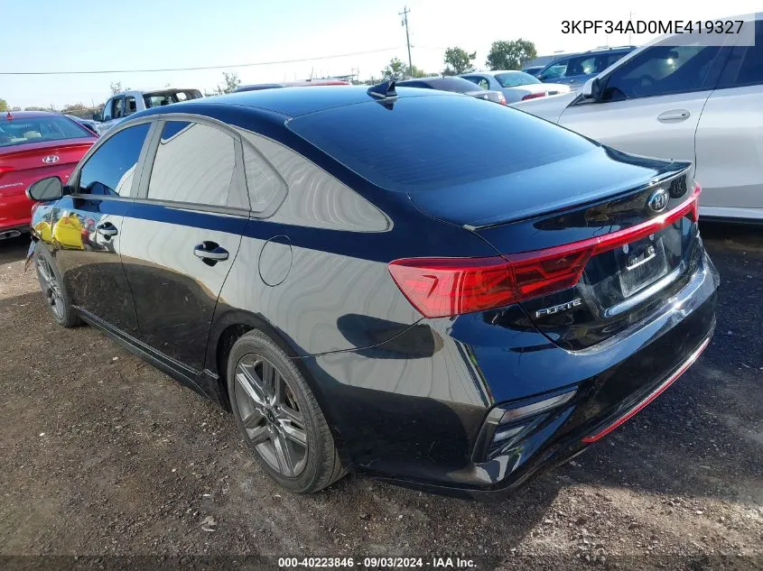 2021 Kia Forte Gt-Line VIN: 3KPF34AD0ME419327 Lot: 40223846